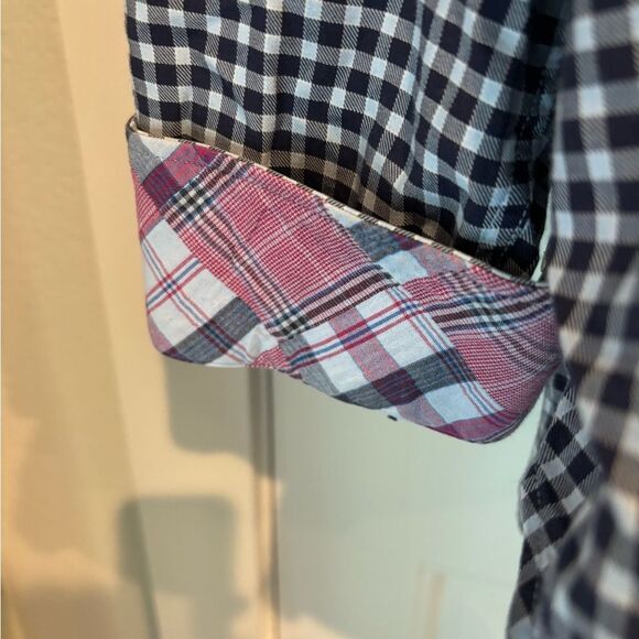 Men’sTailorbyrd Navy Gingham Button down shirt size XL - Picture 4 of 6